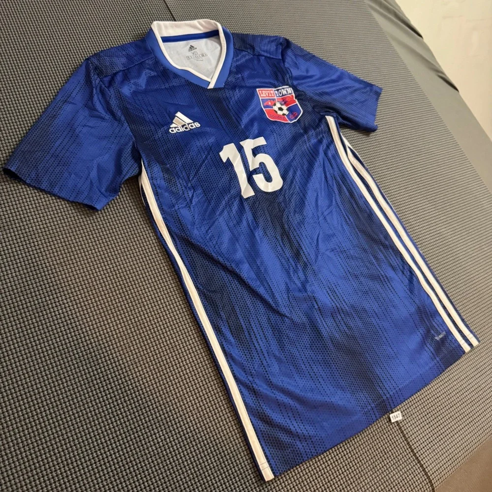 Adidas Climalite Blue Levittown Soccer Club Jersey Number 15 Mens XS SS